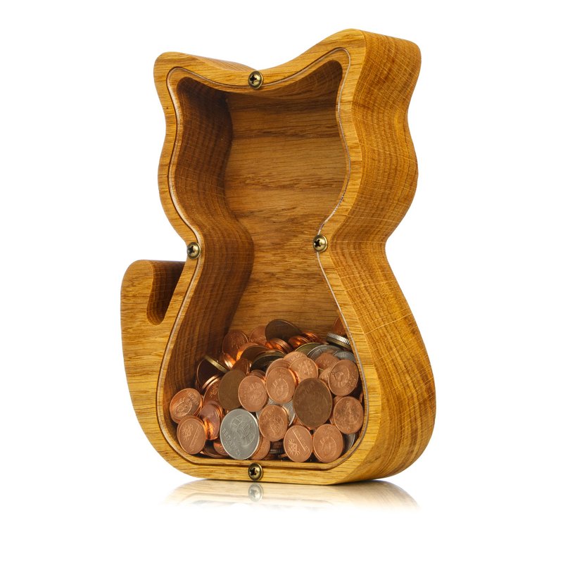 Wooden CAT piggy bank Kitten figurines Personalized cat Montessori Waldorf kids - 存錢筒 - 木頭 