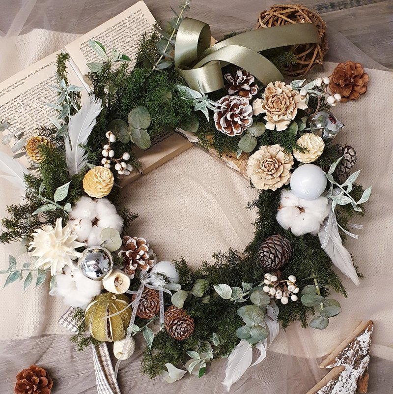 聖誕永生大花圈38公分。天使祈禱。板橋工作室。初學者可。一人開 - 植栽/花藝 - 植物．花 