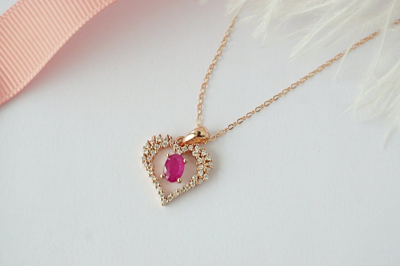 Natural Ruby Necklace Silver 925 with rosegold plated. - 項鍊 - 純銀 