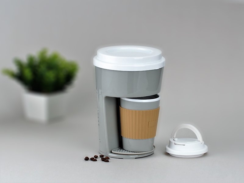 Minimalist One Cup Filter Coffee Maker Machine incl Travel PP Mug – Grey - Other - Plastic Gray