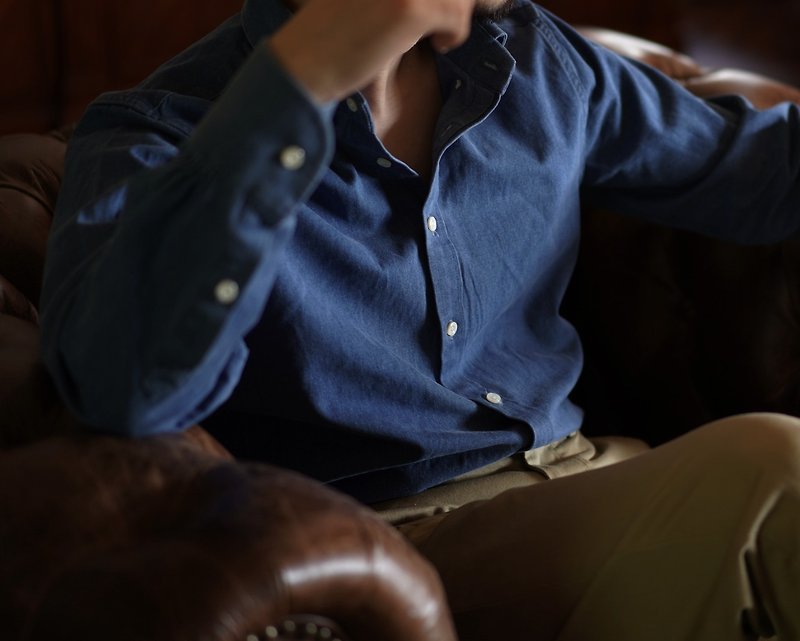 Cotton & Hemp Men's T-Shirts & Tops Blue - 1940-1950s Washed Denim Shirt Washed denim button-down collar shirt unisex