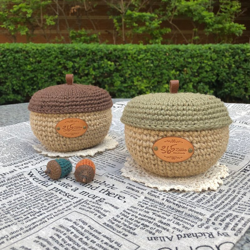 Crochet craft. Natural style acorn storage box - Storage - Cotton & Hemp Brown