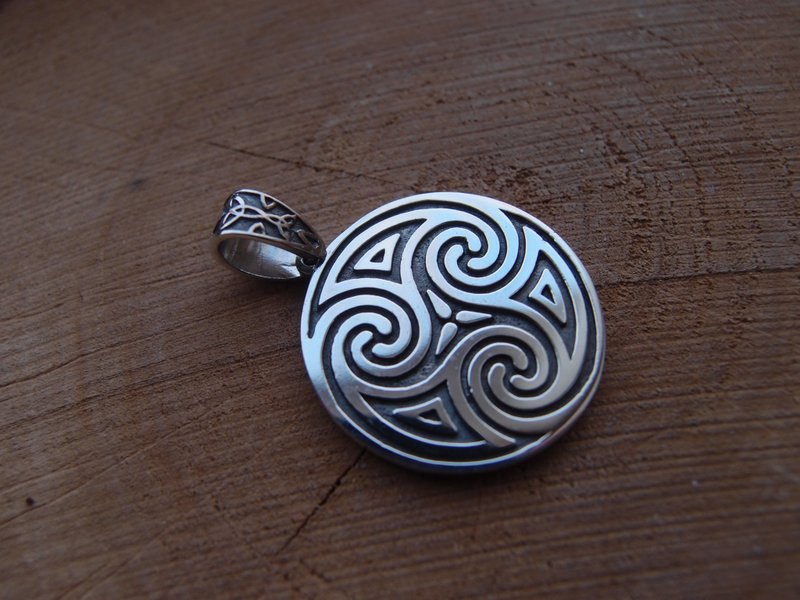 Hand Carving for Ivan Sterling Silver Triskelion Pendant Viking Nordic Celtic - Necklaces - Sterling Silver Silver