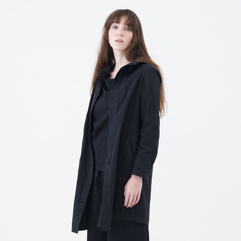 TRAN - Cotton hooded dress - ชุดเดรส - ผ้าฝ้าย/ผ้าลินิน สีดำ
