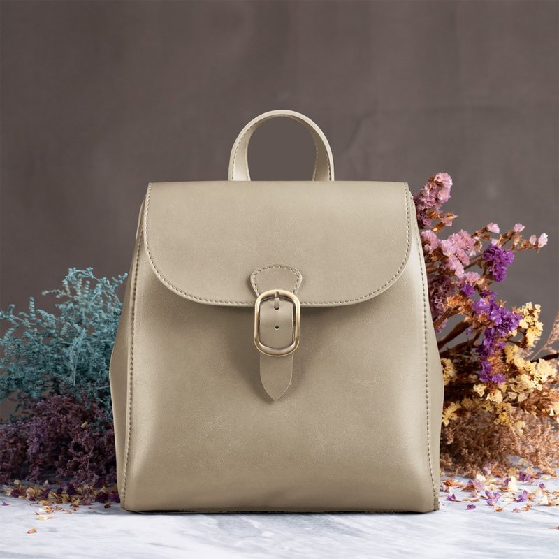 小旅行後背包-月亮灰 三用包 手工 復古 皮革 學院 手作 肩背 皮 - 後背包/背包/書包 - 人造皮革 灰色