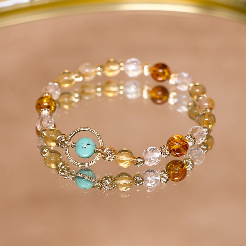Blessings of money/turquoise - amber-titanium crystal-citrine-white crystal/natural Gemstone brass bracelet - สร้อยข้อมือ - คริสตัล สีส้ม