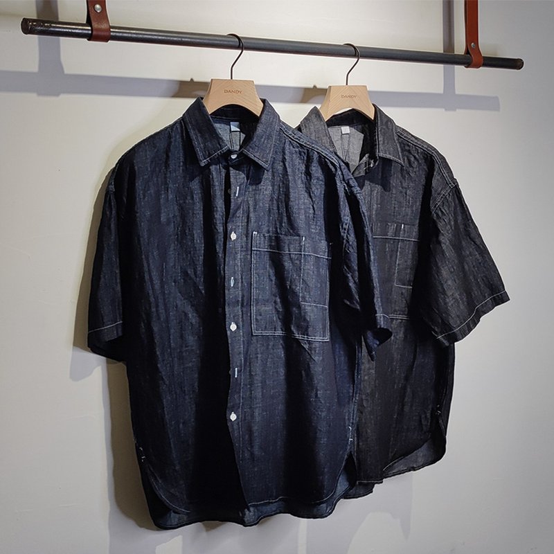 寬版牛仔襯衫外套-K351280 - 男襯衫/休閒襯衫 - 亞麻 