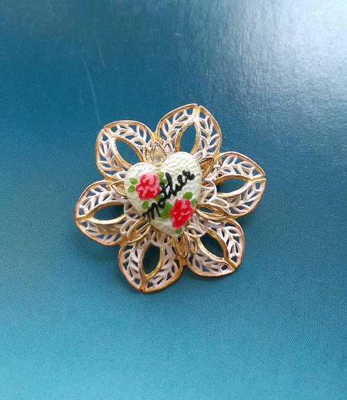 老時光角落 Vintage Jewelry 西洋古董飾品 小巧 簍空白琺瑯 花形 別針