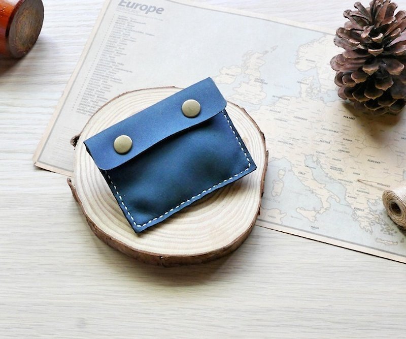 Purse wallet leather purse navy blue blue - กระเป๋าใส่เหรียญ - หนังแท้ สีน้ำเงิน