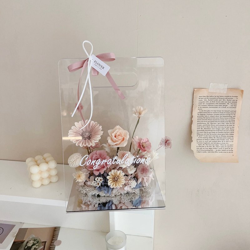 Lazy dream texture transparent Acrylic immortality suitcase flower box - ของวางตกแต่ง - พืช/ดอกไม้ 