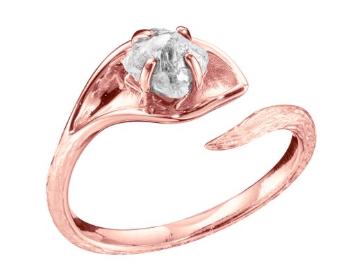 Majade Jewelry Design 鑽胚14k金馬蹄蓮戒指 海芋花鑽石原石訂婚戒指 樹紋原礦求婚戒指