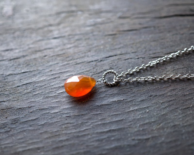 Carnelian Teardrop Necklace, 925 Silver, Leo Gem, Sagittarius, Capricorn Crystal - 項鍊 - 寶石 橘色