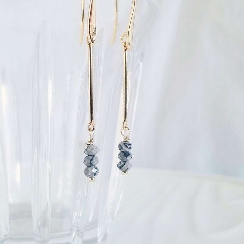 地圖石簡約垂墜長耳環耳勾 | 靈氣開運小物 清理負面情緒 - 耳環/耳夾/耳骨夾 - 水晶 灰色