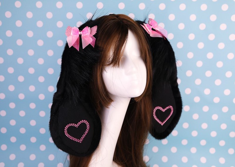 Black Heart Lop Bunny - 髮夾/髮圈 - 其他材質 黑色