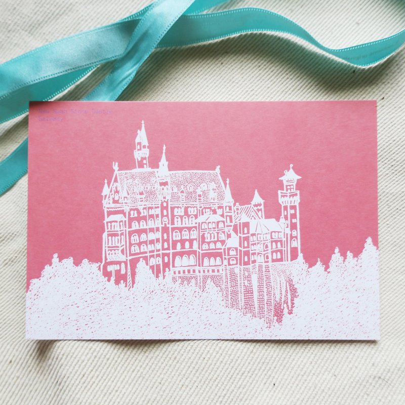 Travel landscape Germany-Neuschwanstein Castle / Illustrated postcard - Cards & Postcards - Paper Red