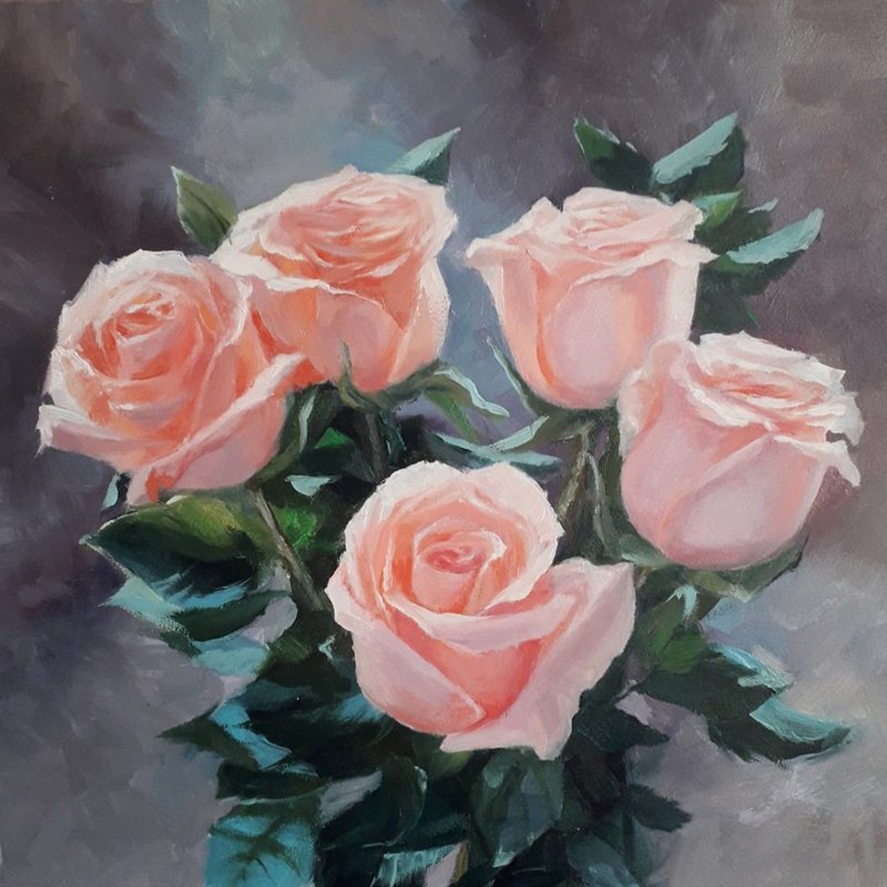 Original oil painting. Pink roses. 25x25 cm - 壁貼/牆壁裝飾 - 其他材質 