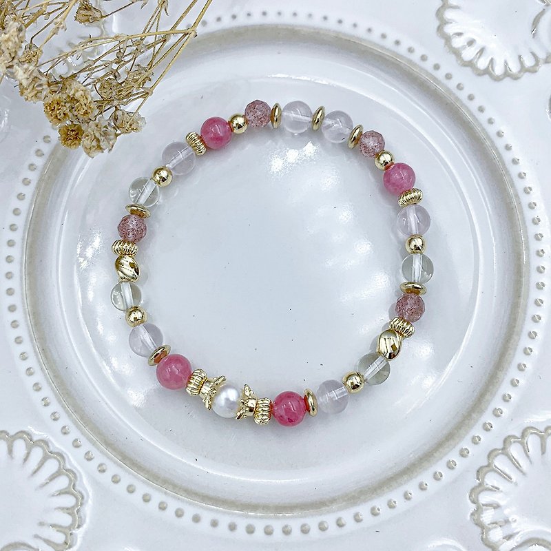 Freya's Eulogy / Pearl Amethyst Cherry Blossom Rain (Rose Glow) Lemon Crystal Strawberry Crystal - Bracelets - Other Materials Pink