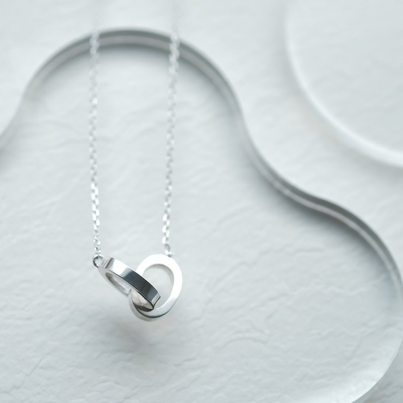 Double Ring Necklace Silver 925 - สร้อยคอ - โลหะ สีเงิน