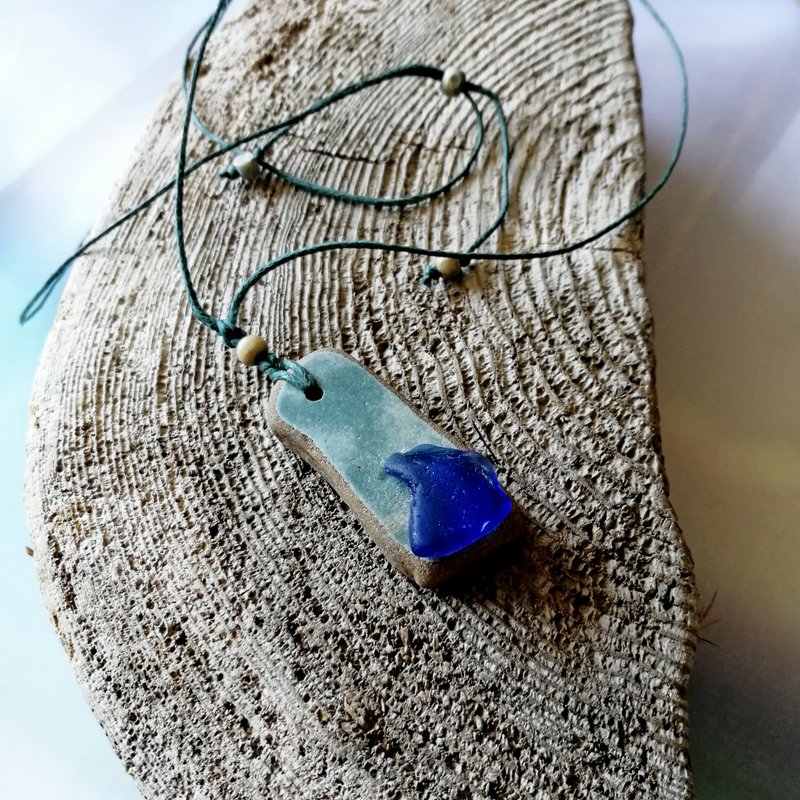 Wave Charm 海玻璃項鍊 波浪魅力 Blue sea glass pendant 波浪 Cute long necklace 情人節禮物 禮物推薦手工 - 項鍊 - 玻璃 藍色
