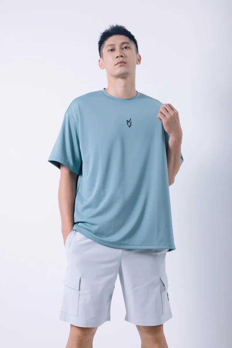 MotionJet Collection MJC one-way moisture-guided OVERSIZE sports short-sleeved gray blue - Men's Sportswear Tops - Other Materials 