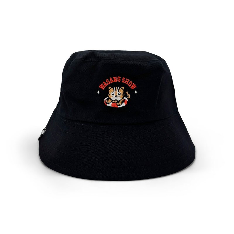 【漂浮熱浪島】 石虎游泳漁夫帽(黑) - 帽子 - 棉．麻 黑色