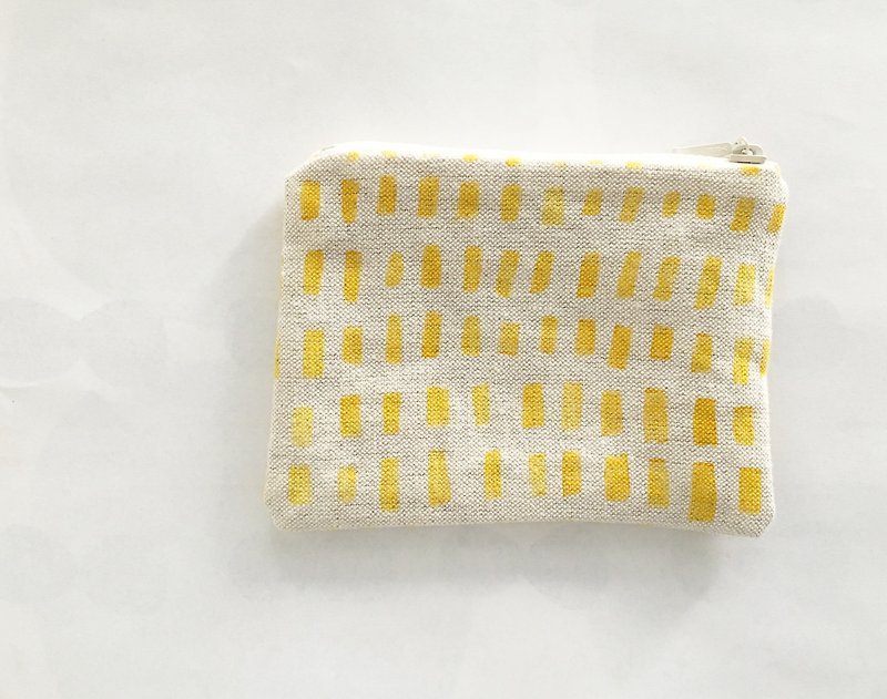 moshimoshi | 麻布小物包 - 黃方塊 - 散紙包 - 棉．麻 