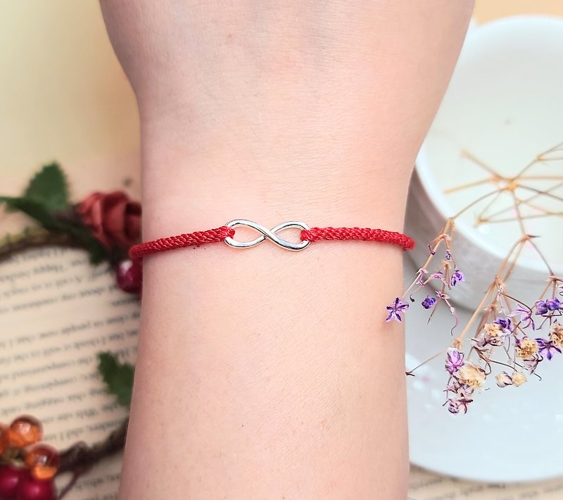 Happiness thread braided love infinite sterling silver red thread bracelet handmade red hair 8 gift infinite rope - Bracelets - Polyester Red