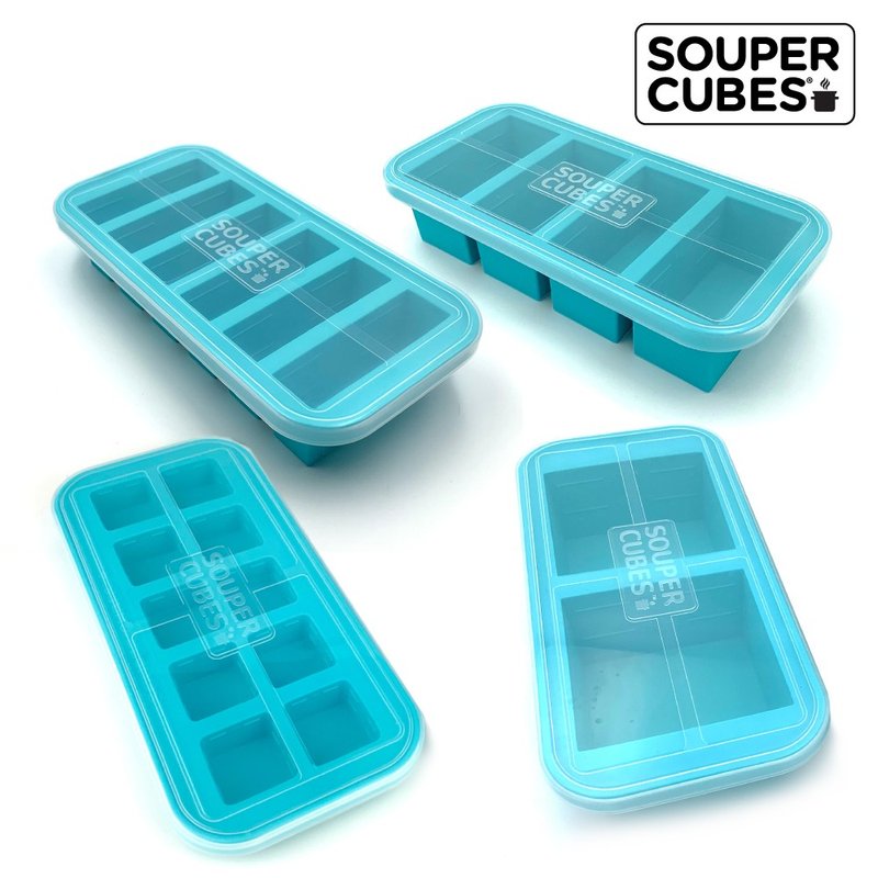 缺貨【Souper Cubes】多功能食品級矽膠保鮮盒_湖水綠5件組 - 便當盒/食物袋 - 矽膠 綠色