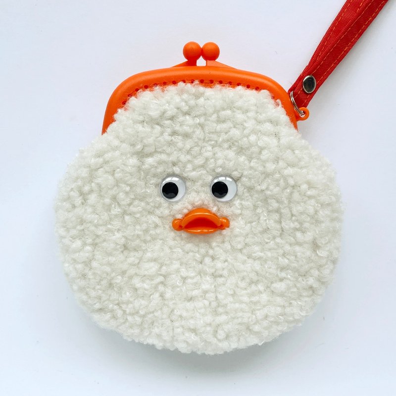 The ugly duckling is a swan color plastic mouth gold bag/grey duckling/white swan - กระเป๋าใส่เหรียญ - ผ้าฝ้าย/ผ้าลินิน 