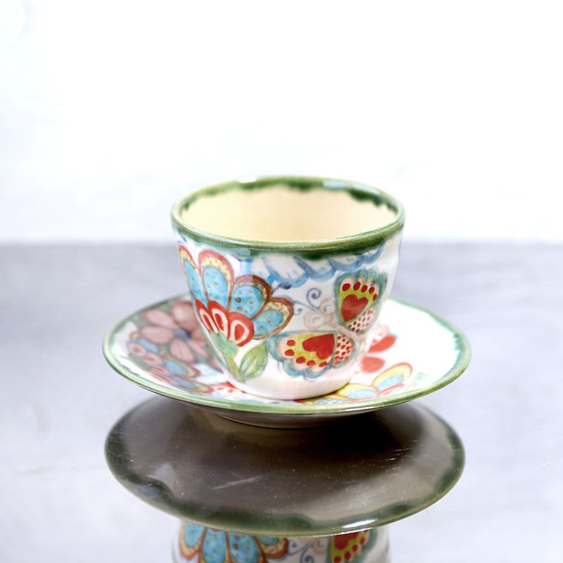 Flower and butterfly painting cup and plate, glossy - แก้ว - ดินเผา หลากหลายสี