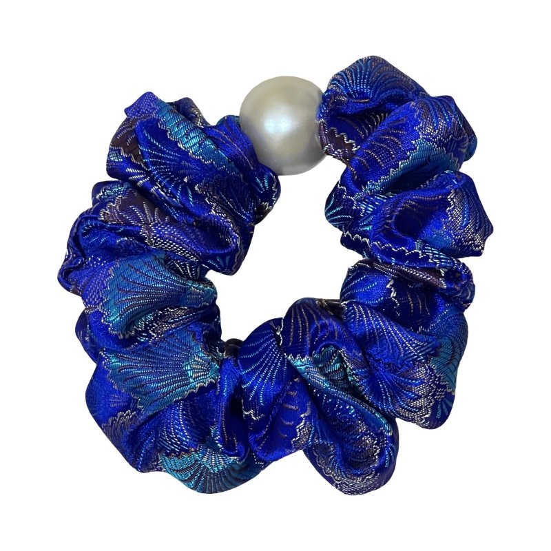 錦浪汐 中尺寸帶飾 織錦緞髮圈 髮束 大腸圈 髮帶 髮繩 - 髮夾/鯊魚夾 - 絲．絹 藍色