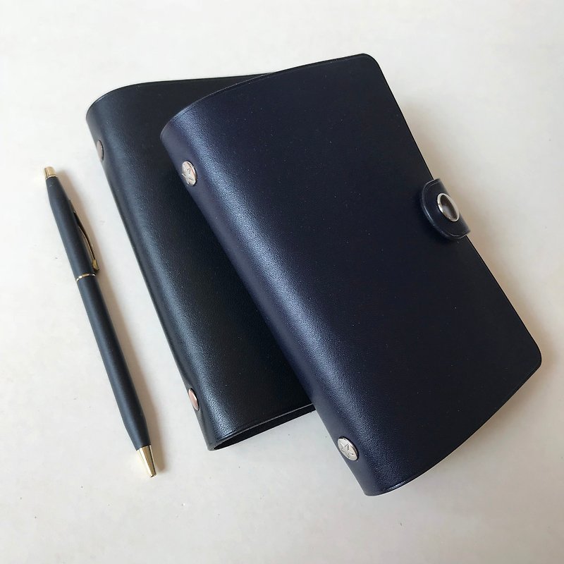 MARS leather universal manual A7 graphite black navy blue six-hole loose-leaf notebook notes custom lettering - Notebooks & Journals - Genuine Leather Blue