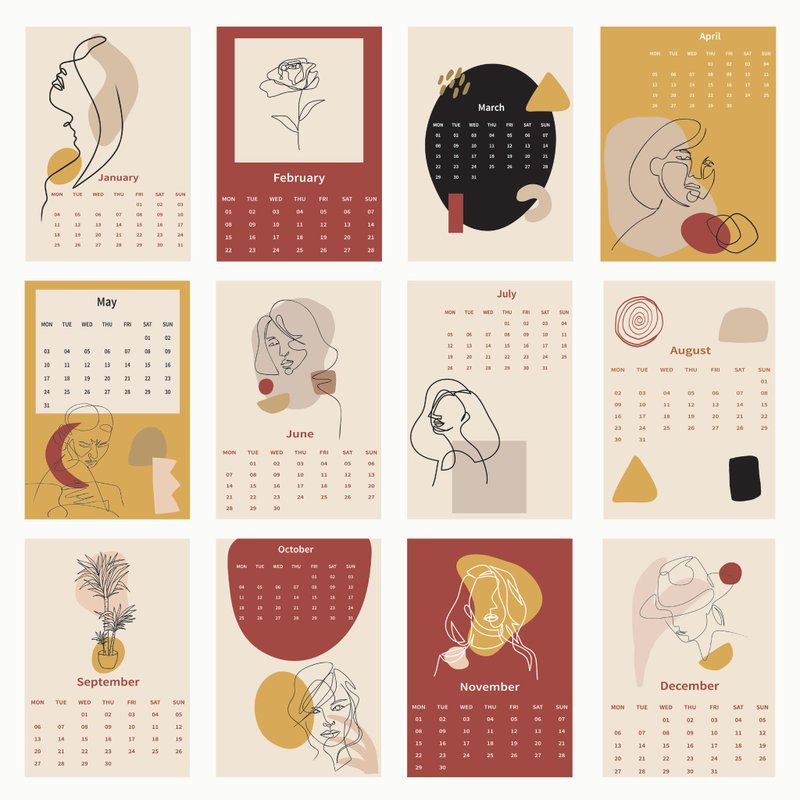 Calendar card 2021 with 5x7 inch 12 month for New Year's gift 2021 - 卡片/明信片 - 紙 粉紅色