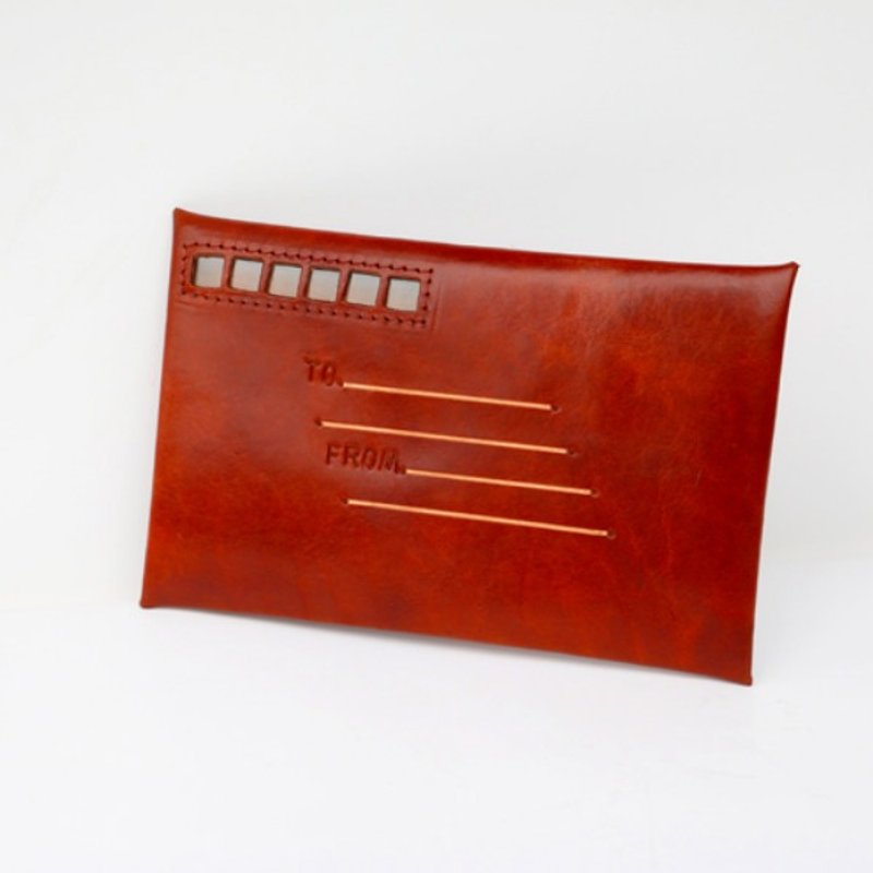Love Letter Customized lettering distance relationship pure handmade brown leather envelope bag clutch single buckle first layer of leather wallet from afar | ancient leather good original design creativity - Clutch Bags - Genuine Leather Brown