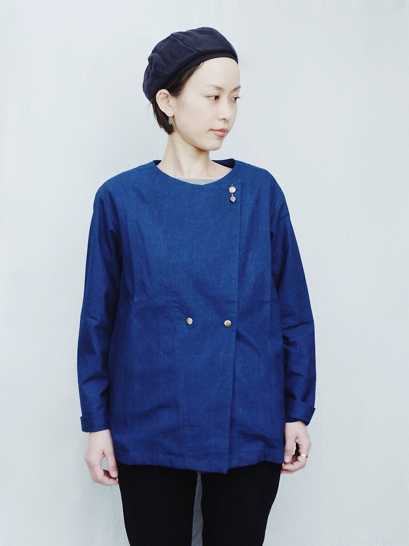 Omake / indigo blue dye jacket jacket - เสื้อแจ็คเก็ต - ผ้าฝ้าย/ผ้าลินิน สีน้ำเงิน