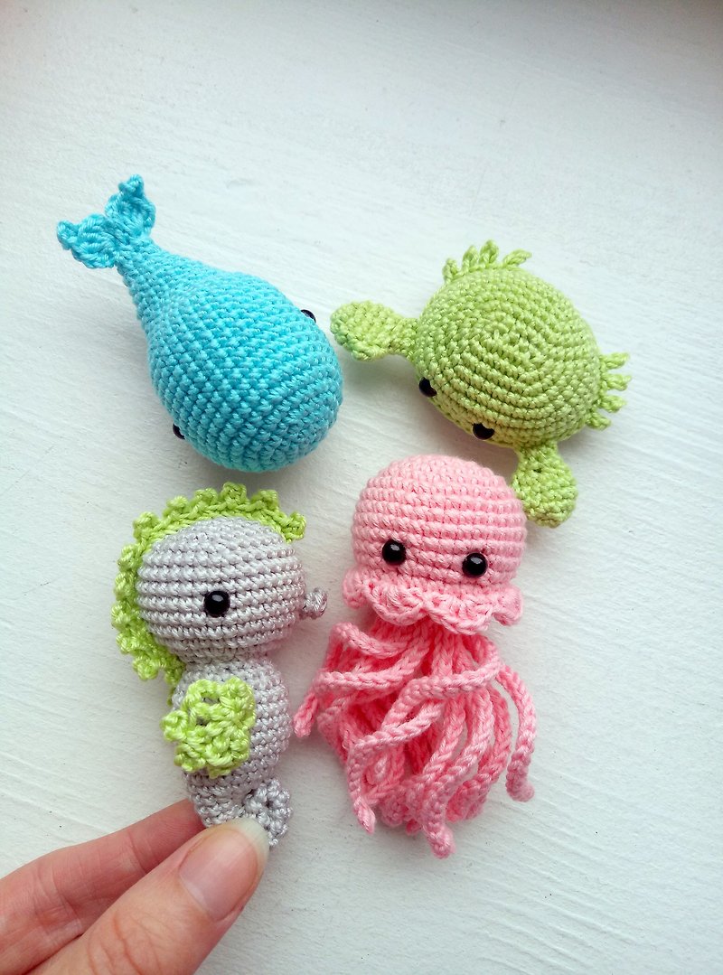 かぎ針編みのおもちゃは動物の海を設定します - 知育玩具・ぬいぐるみ - コットン・麻 多色
