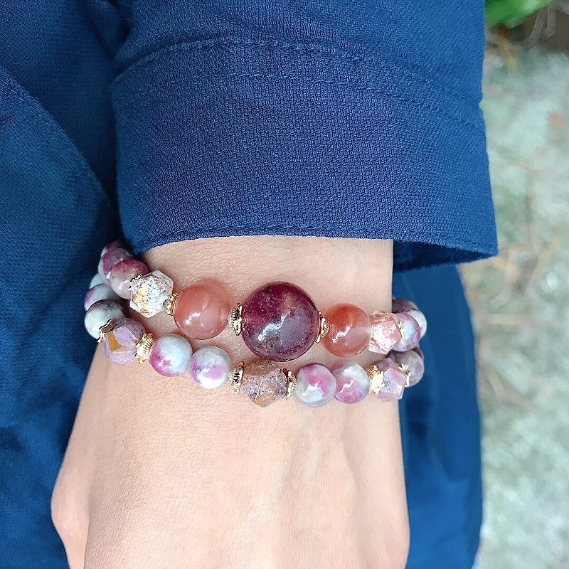 【Lost And Find】Natural  stone 2 rounds bracelet - Bracelets - Gemstone Multicolor