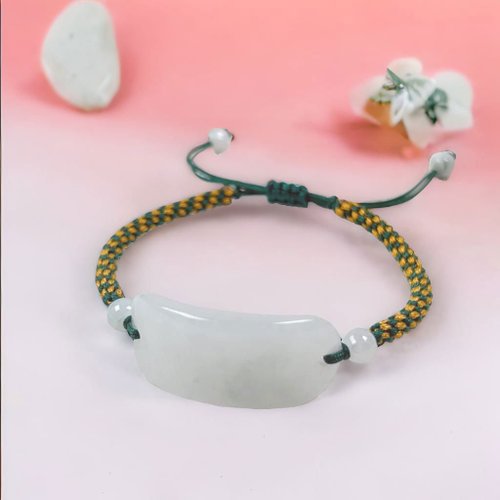 瓔珞珠寶盒 E.L.Jewelry Box 【願‧無事】冰種白翡翡翠無事牌編織手鍊|天然緬甸翡翠A貨|送禮