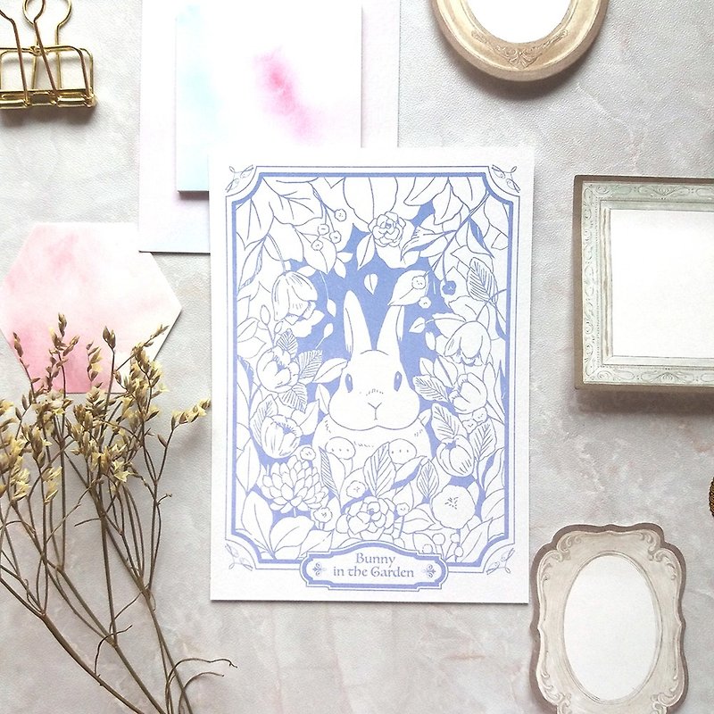 Flowers bunny postcard - การ์ด/โปสการ์ด - กระดาษ สีน้ำเงิน