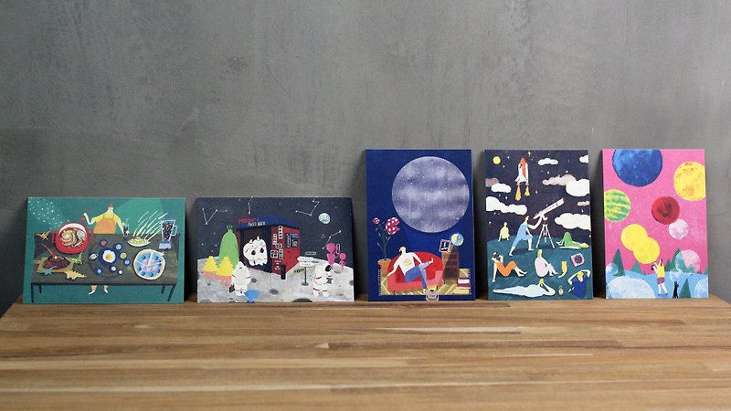 Space Fantasy Postcard set,5 illustrated postcards. - การ์ด/โปสการ์ด - กระดาษ หลากหลายสี