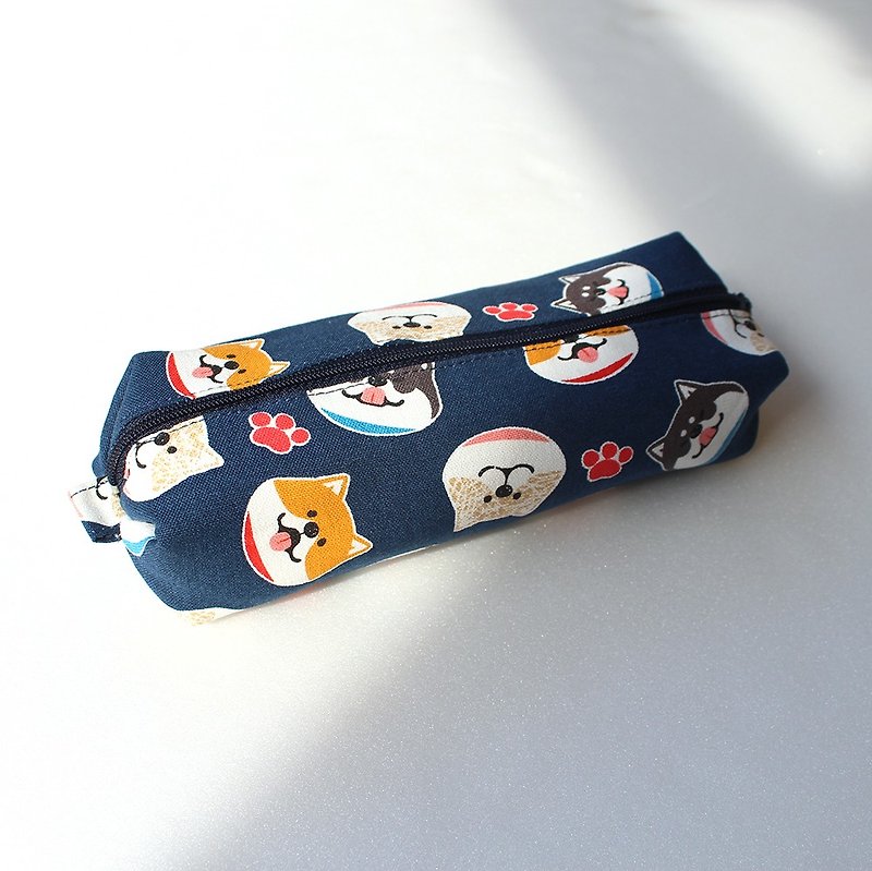Big head Shiba Inu styling pen bag / storage bag pencil case cosmetic bag - กล่องดินสอ/ถุงดินสอ - ผ้าฝ้าย/ผ้าลินิน สีน้ำเงิน