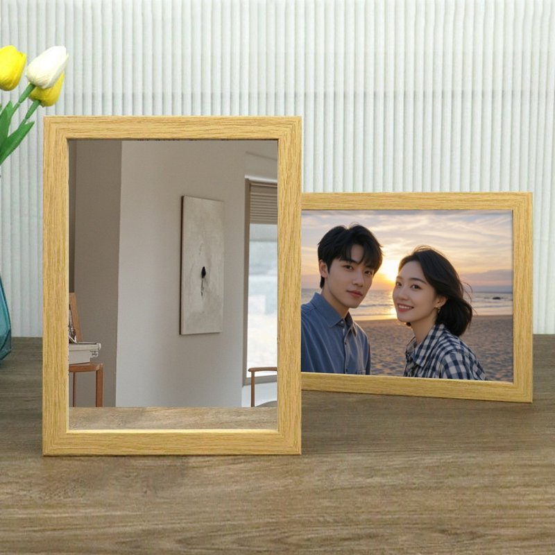 Customized mirror light painting photo custom anniversary gift night light photo frame - Lighting - Wood 