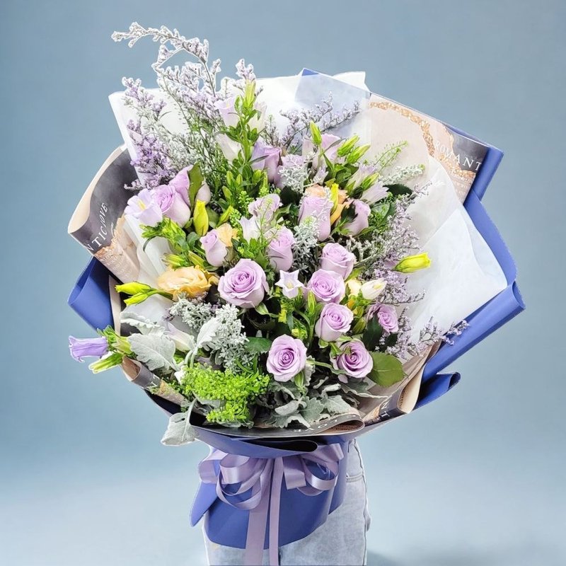 鮮花花束 (紫玫瑰18支、BB草等) GF00287 - 盆栽/植栽 - 植物．花 