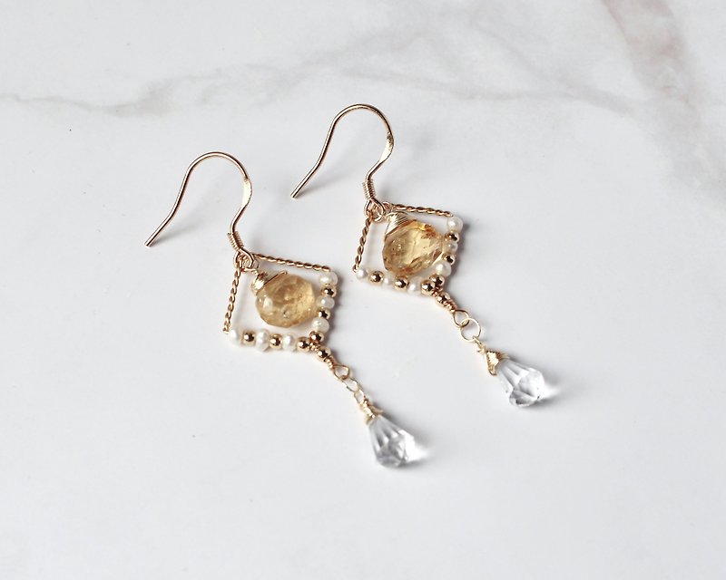 Citrine white crystal 925 silver ear hook earrings - Earrings & Clip-ons - Semi-Precious Stones Yellow