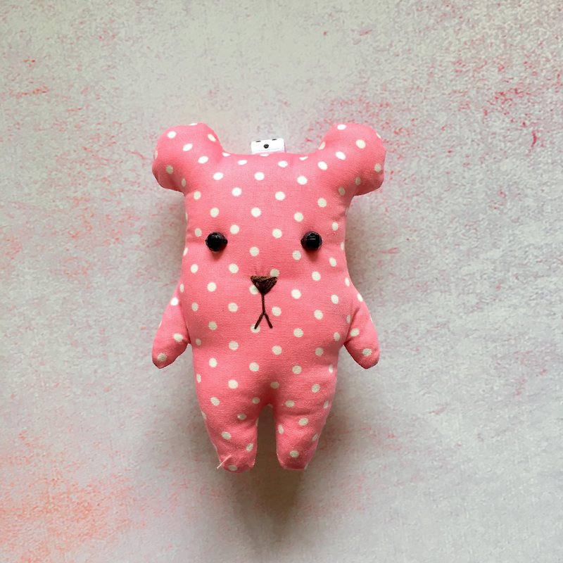 +粉色點點+熊熊鑰匙圈 - 吊飾 - 棉．麻 粉紅色