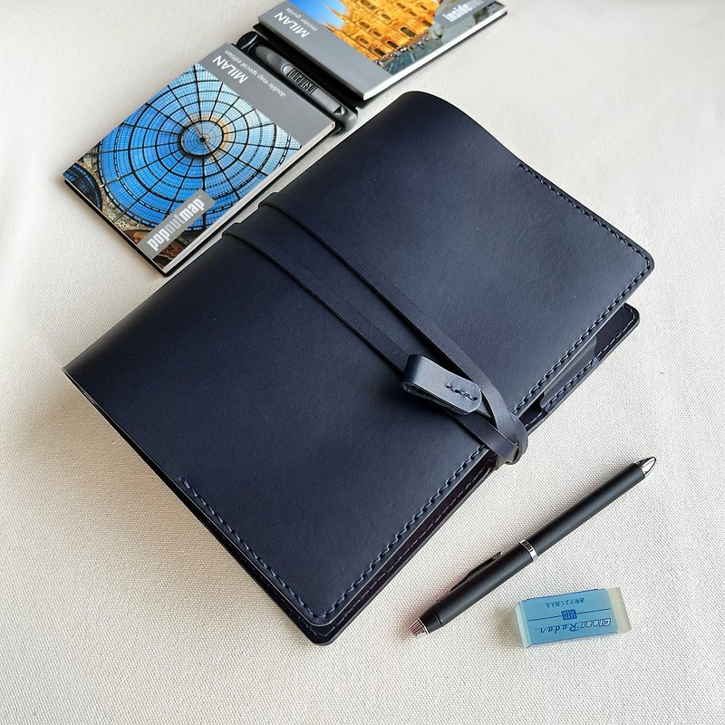 Emmanuelle A5 leather book jacket/handbag-navy blue customized gift - Notebooks & Journals - Genuine Leather Blue