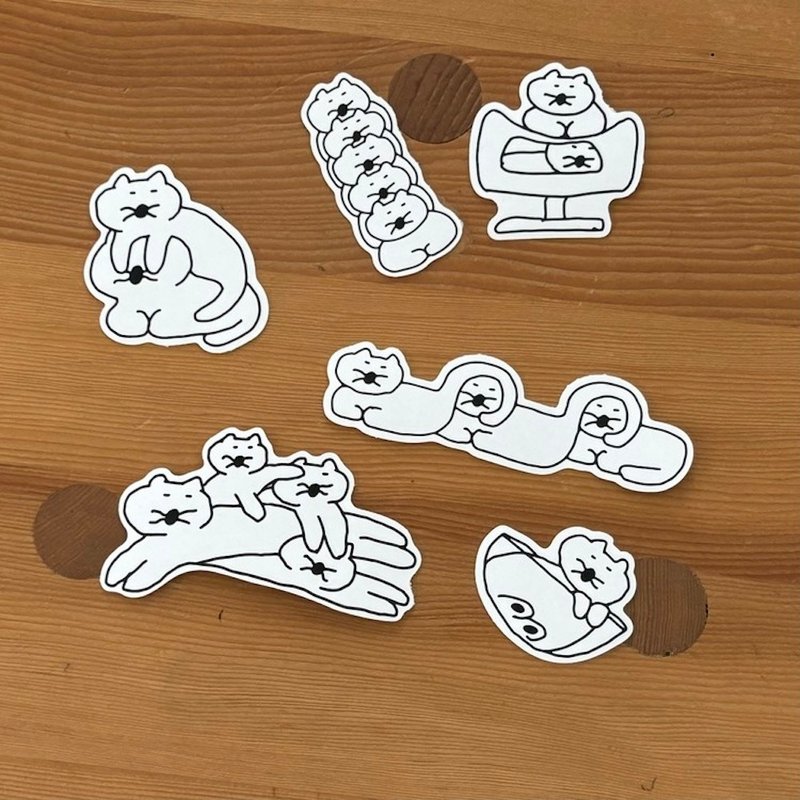 現貨 - 韓國 SUSSTORE - 窩在一起的貓咪 霧面貼紙包 共 6 張 - 貼紙 - 其他材質 白色