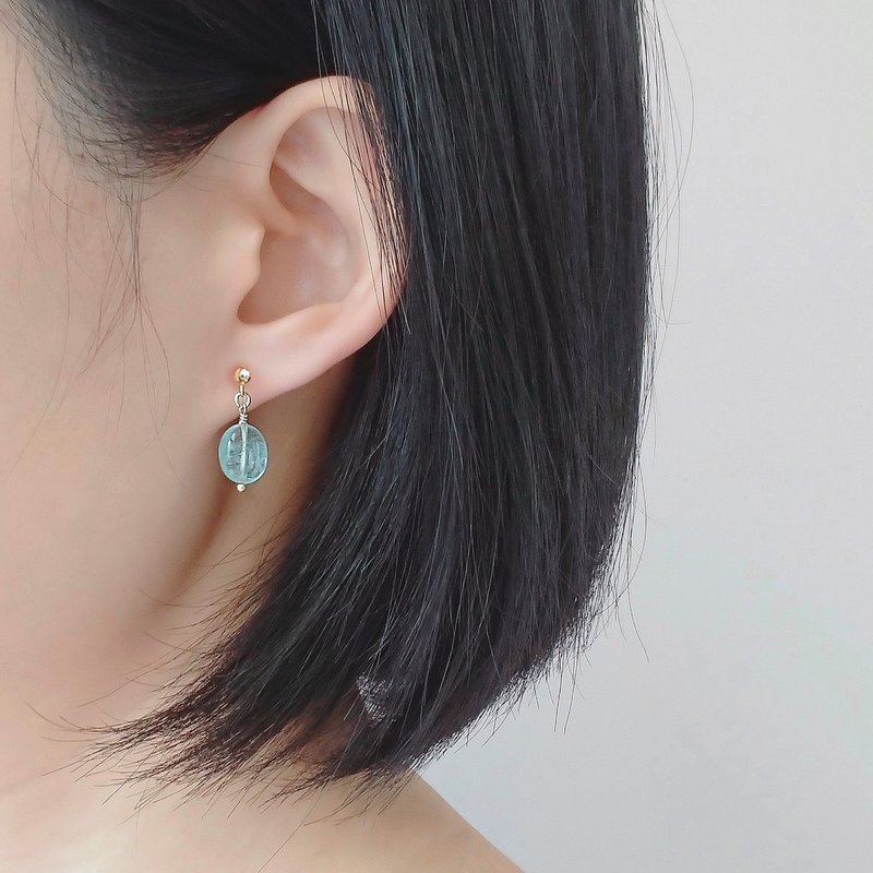 海藍寶 卵石形 14K GF 包金 小垂墜耳環 | 藍色綠柱石 - 耳環/耳夾/耳骨夾 - 半寶石 藍色