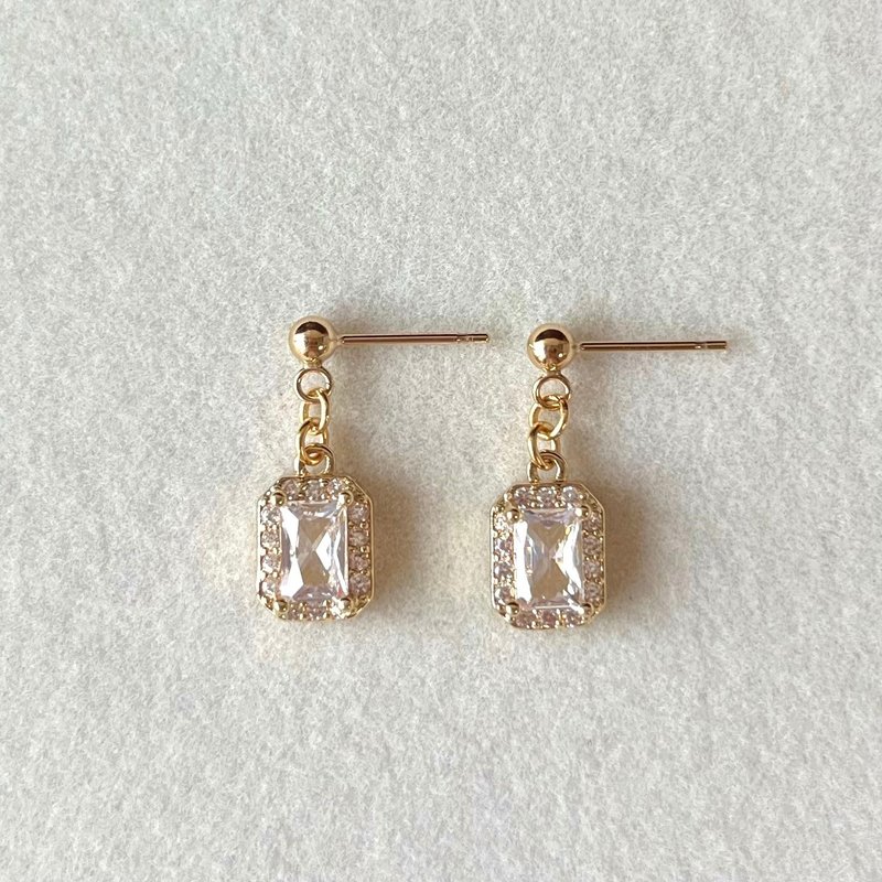 14K gold-filled square emerald cut transparent Stone earrings and Clip-On 14KGF - Earrings & Clip-ons - Other Metals Gold