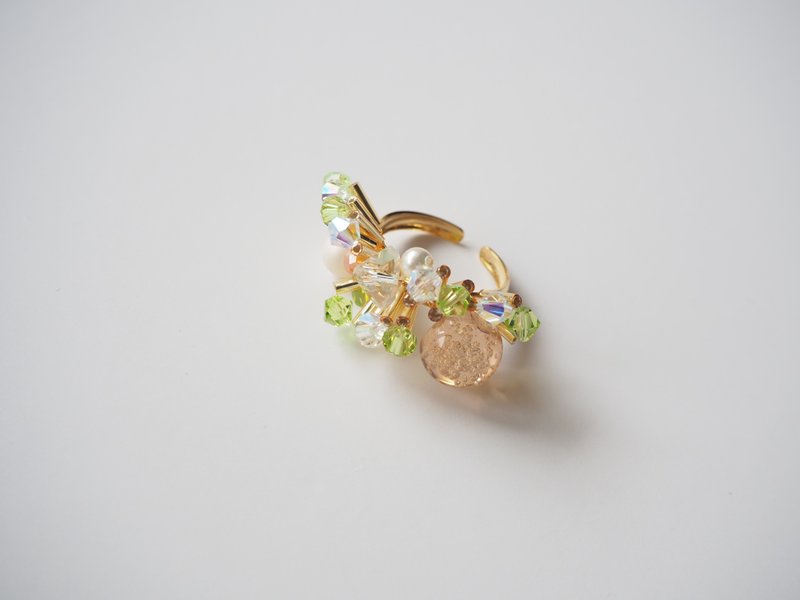 bloom  ring/ear cuff(orange) - 戒指 - 壓克力 橘色